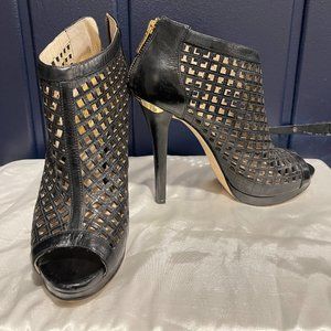 Michael Kors Leather Cage Peep-Toe Bootie Size 7.5